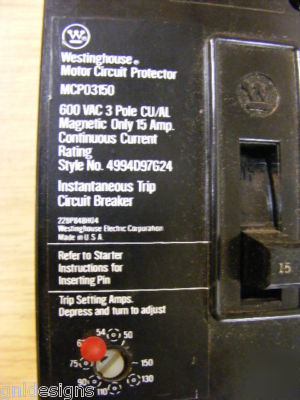 Westinghouse MCP03150 molded case circuit breaker 15A 