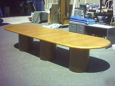 Conference room table 12' office oak top metal base 