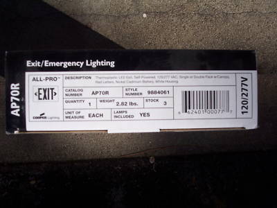 Exit sign led cooper lighting self-powered AP70R 