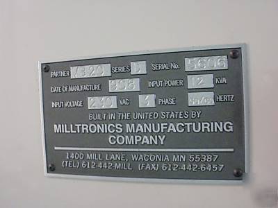 Milltronics mb-20 3-axis cnc vertical mill
