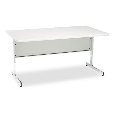 Adjustable workstation, gray patterned laminate top