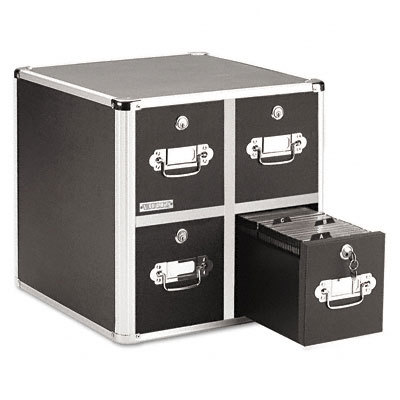 Four-drawer cd file with key lock holds 660 discs black