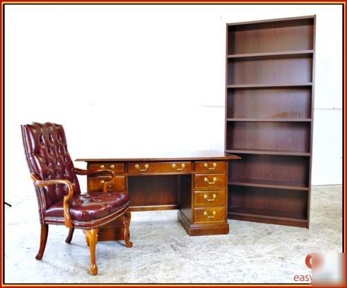 Office set - desk, bookshelf, button tuffed arm chair
