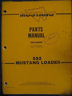 Mustang 552 skid steer loader parts catalog manual