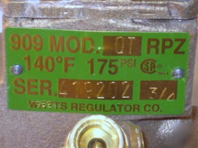 New watts regulator 909 qt rpz backflow preventer valve 