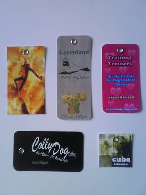 500 clothing swing / hang / strung tags customised