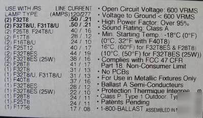 Cooper 8TSS-132-unv-EB81-u 2LAMP tandem 8' strip ballst