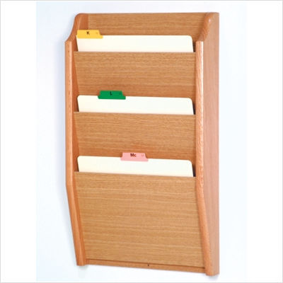 Three pocket chart holder wood finish: light oak