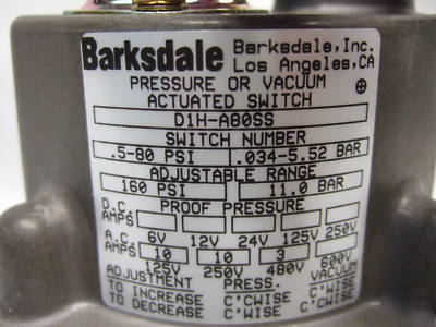 Barksdale D1H-A80SS diaphragm pressure switch 