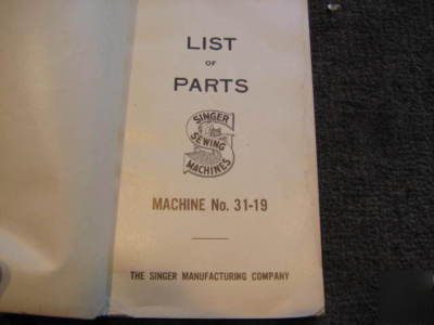Singer 31-19 class sewing machine parts book
