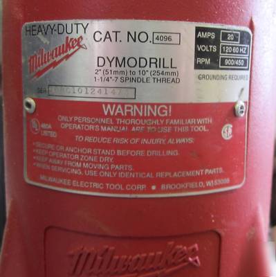 Milwaukee dymodrill diamond core drill + stand + 3 bits
