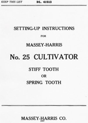 Massey harris no.25 cultivator setting-up manual
