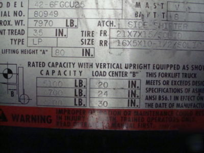 1999 toyota forklift 5100LB lpg with side shift