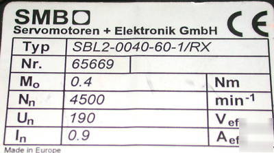 New brand ac smb servo motors model SBL2-0040-60-1/rx