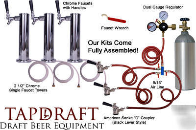 Kegerator kit, 3 tap chrome tower, draft beer, CK333S