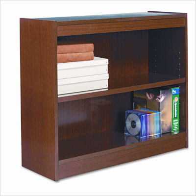 Square corner bookcase finished back 2-shelf cherry