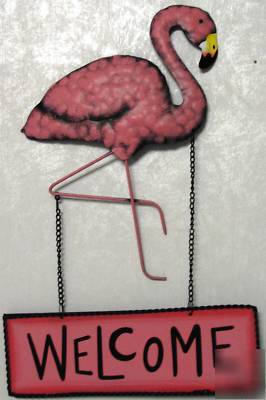 Welcome pink flamingo metal sign vintage hawaii beach