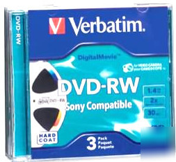 3PK verbatim dvd-rw 1.4GB 8CM movie reel jc 2X #95415