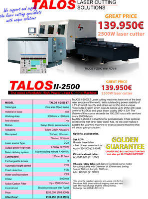 Talos 2500W CO2 sheet and tube laser cutter & engraver 