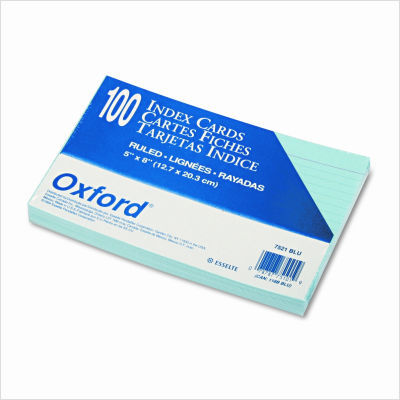 Ruled index cards, 5 x 8, blue, 100 per pack