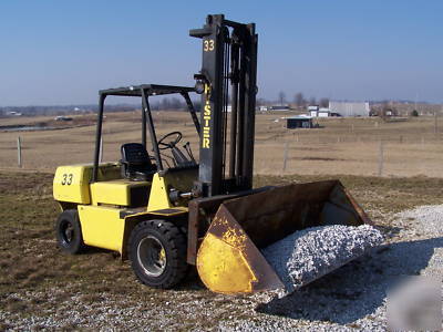 Hyster model H80XL / bucket mounted on it. / check out