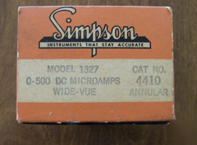 Simpson 1327 microammeter 0-500 ua dc panel mount