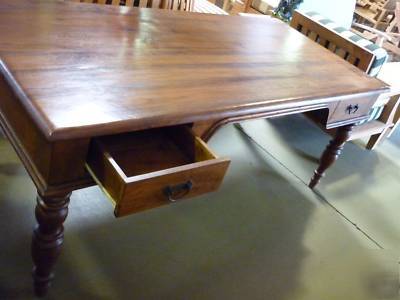 Rare exotic double-drawer teak desk 