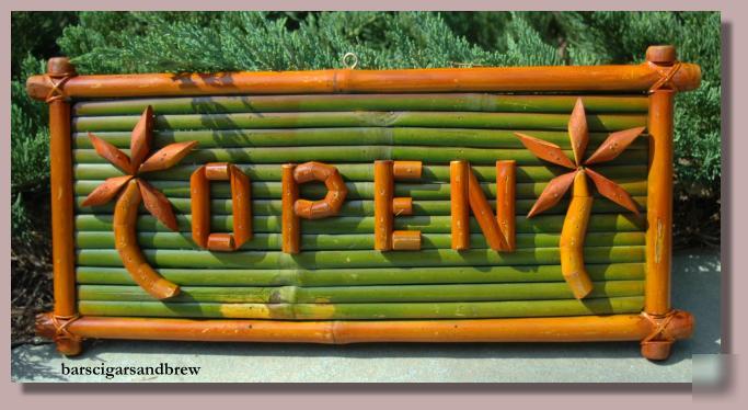 Bamboo shop store sign open closed tiki hawaiian
