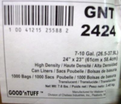 1000 trash can liners 7-10 gallon gnt 2424 by webster 
