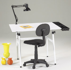 Berkeley 4PC set art table+desk chair+lamp+tray white