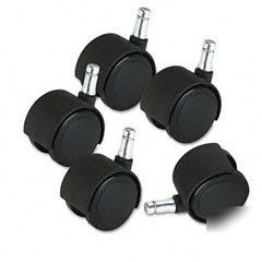 Duet casters, 2 dia, b/k stems, soft wheel, black, sol