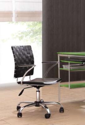 Modern office chair w/ woven leather back rest 3-colors