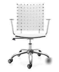 Modern office chair w/ woven leather back rest 3-colors