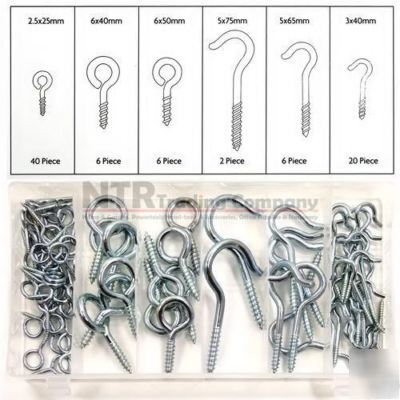 Set of 80 various hook and eye bolts 25 - 75MM