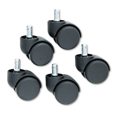 Doublewheel nylon casters flat stem matte black 5/set