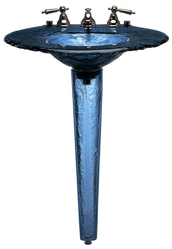 Renaissance blue glass pedestal sink mint hand made