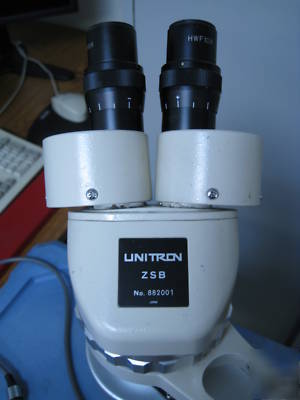 Unitron zsb stereo microscope w/ light source & stand