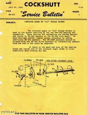 Cockshutt service bulletin conveyor auger-forage blower