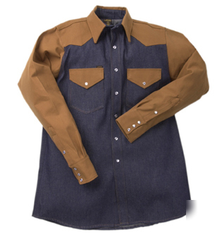 New lapco denim/brown work welder welding shirt small