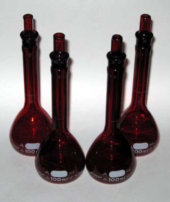 $255VALU set/4 pyrex class a red glass 100ML vol flasks