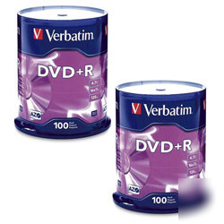 New verbatim dvd+r 4.7GB 16X 100PK spindle - 2PK