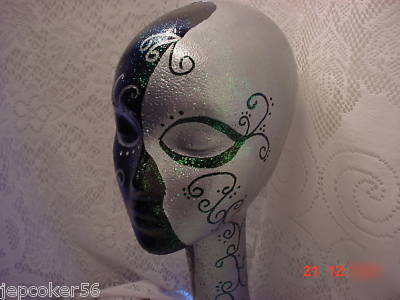 Tall mannequin head metallic black silver hat wig ooak