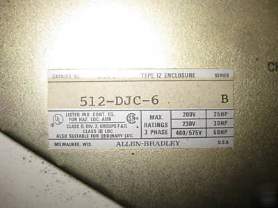 Allen bradley ab 512DJC6 size 3 nonfuse combo starter 