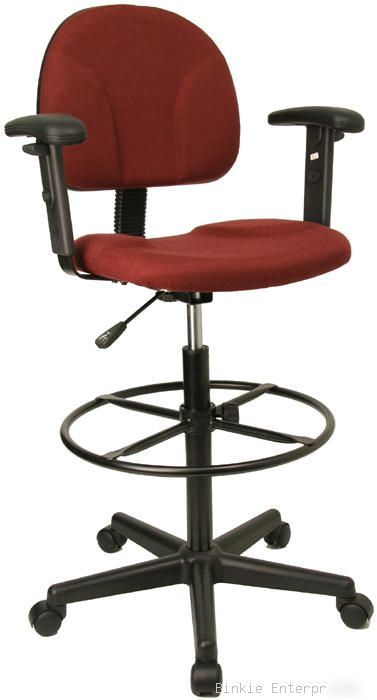 Burgundy multifunction drafting stool adjustable arms