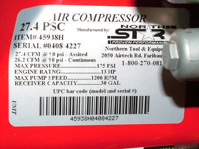 Northstar 13 hp honda GX390 30-gallon air compressor