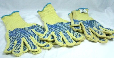 3 pair of ansell 70-330-7 goldknit kevlar dotted gloves