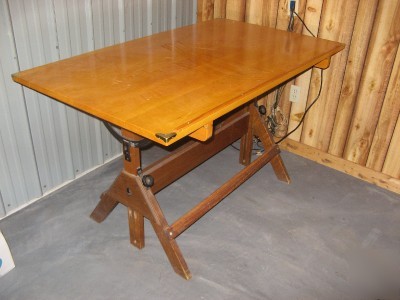 Antique hamilton drafting table cast iron oak pine nice