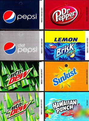 Pepsi medium set 8 soda pop vending flavor tab labels