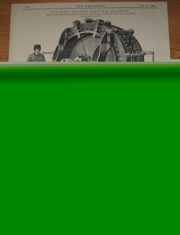 Early large electrical dynamo machine 1882 print
