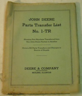 John deere 1956 no. 1 tr parts transfer book